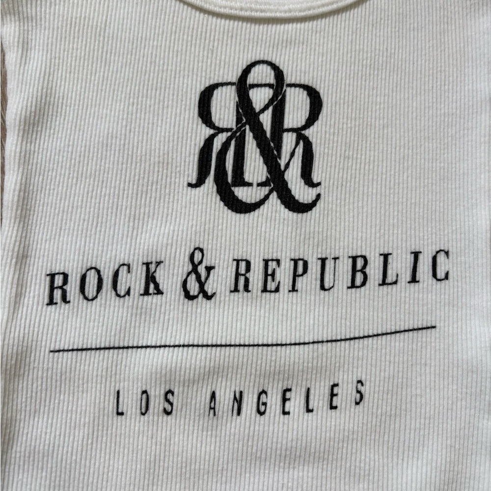 Rock & Republic White Cotton Ribbed Tee